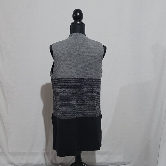 Cocogio sweater maxi vest merino wool cardigan black grey stripes color block - Picture 7 of 12